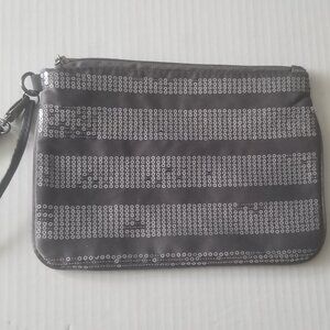 GRAY SEQUIN COSMETIC BAG CLUTCH PURSE